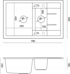 Zlewozmywak GraniteQ MORGAN 156 GraniteQ zlewozmywak snow white z syfonem Push To Open okrągły 1,5-komorowy z/o / elementy miedziane 8