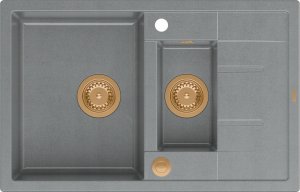 Zlewozmywak GraniteQ MORGAN 156 GraniteQ zlewozmywak silver stone z syfonem Push To Open okrągły 1,5-komorowy z/o / elementy miedziane 2