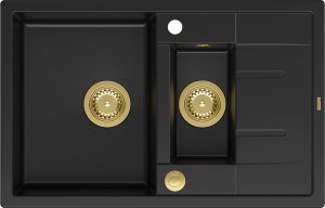 Zlewozmywak GraniteQ MORGAN 156 GraniteQ zlewozmywak pure carbon z syfonem Push To Open okrągły 1,5-komorowy z/o / elementy złote 2