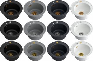 Zlewozmywak GraniteQ MORGAN 210 zlewozmywak black diamond z syfonem Push To Open kol. miedziany okrągły 1-komorowy b/o + zaczepy 3 szt 5