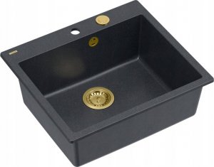 Zlewozmywak GraniteQ MORGAN 110 GraniteQ zlewozmywak black diamond z syfonem Push To Open kol. złoty 1-komorowy b/o + zaczepy 4 szt 1