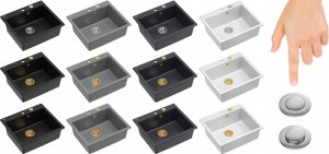 Zlewozmywak GraniteQ MORGAN 110 GraniteQ zlewozmywak silver stone z syfonem Push To Open stal szlachetna 1-komorowy b/o + zaczepy 4 szt 4