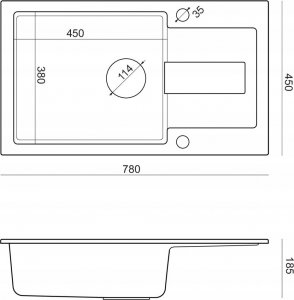 Zlewozmywak GraniteQ CHRISTIAN 136 XL zlewozmywak granitowy 1-komorowy czarny (78x45x18,5) z zaślepką i odpływem czarnym (komora 45x38 cm) 12