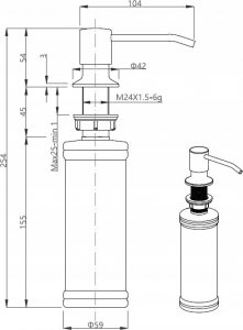 Zlewozmywak GraniteQ JOHNNY 111 GraniteQ zlewozmywak granitowy Pure Carbon 1-komorowy z/o (77x44x18,5), z syfonem black + bateria Kate Pure Carbon + dozownik + Qmata 6