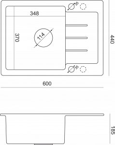 Zlewozmywak GraniteQ JOHNNY 116 zlewozmywak granitowy Pure Carbon 1-komorowy z/o (60x44x18,5) z syfonem black + bateria Kate pure carbon + dozownik + Qmata 2