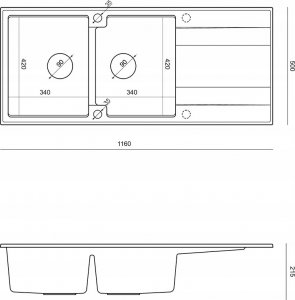 Zlewozmywak GraniteQ EVAN 121 GraniteQ zlewozmywak z syfonem Push To Open 2-komorowy z/o (1160x500x210; kom. 420x340) snow white / elementy miedziane 3