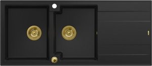 Zlewozmywak GraniteQ EVAN 121 zlewozmywak z syfonem Push To Open 2-komorowy z/o (1160x500x210; kom. 420x340) pure carbon / elementy złote 2