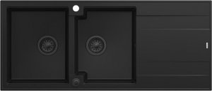 Zlewozmywak GraniteQ EVAN 121 zlewozmywak z syfonem Push To Open 2-komorowy z/o (1160x500x210; kom. 420x340) pure carbon / elementy złote 4
