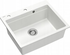 Zlewozmywak GraniteQ Quadron | KURT 110 | kuchenny zlewozmywak granitowy BIAŁY | wymiary: 59,5 x 50 x 21,5 cm | akcesoria: syfon, dozownik, deska, Qmata | 1-komorowy wpuszczany | podbudowa szafki: od 60 cm 3