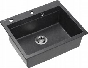 Zlewozmywak GraniteQ Quadron | KURT 110 | kuchenny zlewozmywak granitowy CZARNY kropkowany | wymiary: 59,5 x 50 x 21,5 cm | akcesoria: syfon, dozownik, deska, Qmata | 1-komorowy wpuszczany | podbudowa szafki: od 60 cm 3