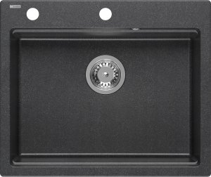 Zlewozmywak GraniteQ Quadron | KURT 110 | kuchenny zlewozmywak granitowy CZARNY kropkowany | wymiary: 59,5 x 50 x 21,5 cm | akcesoria: syfon, dozownik, deska, Qmata | 1-komorowy wpuszczany | podbudowa szafki: od 60 cm 4