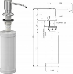 Zlewozmywak GraniteQ Quadron | KURT 110 | kuchenny zlewozmywak granitowy CZARNY kropkowany | wymiary: 59,5 x 50 x 21,5 cm | akcesoria: syfon, dozownik, deska, Qmata | 1-komorowy wpuszczany | podbudowa szafki: od 60 cm 6
