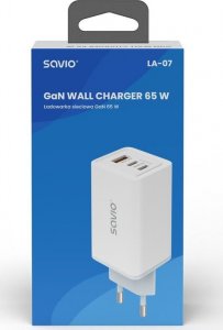 Ładowarka Savio sieciowa USB GaN 65W, Quick Charge 4.0, Power Delivery 3.0, LA-07 4