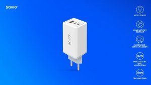 Ładowarka Savio sieciowa USB GaN 65W, Quick Charge 4.0, Power Delivery 3.0, LA-07 10
