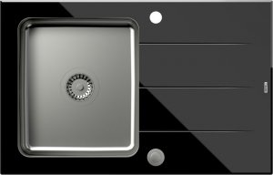 Zlewozmywak Ford 111 HardQ komora stalowa z czarnym blatem szklanym z syfonem Push 2 Open (780x500/R35) 1