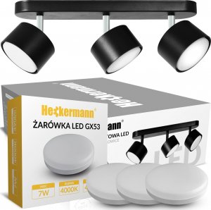 Lampa sufitowa Heckermann Zestaw Lampa punktowa LED Heckermann 8795316A Czarna 3x głowica + 3x Żarówka LED Heckermann GX53 7W Neutral 1