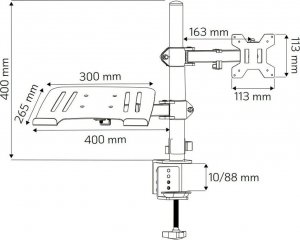 Techly Uchwyt biurkowy Techly 13-32", z półką na laptopa 12"-17" regulowany 9