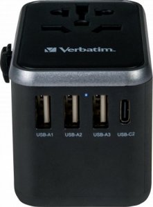 Verbatim 100-250 V Adapter podróżny, CEE7 (widelec) - gniazdo, czarny, Verbatim 13