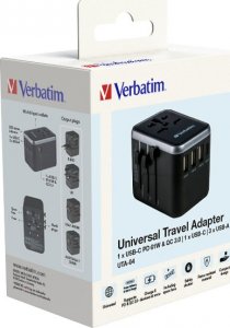 Verbatim 100-250 V Adapter podróżny, CEE7 (widelec) - gniazdo, czarny, Verbatim 8