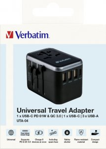 Verbatim 100-250 V Adapter podróżny, CEE7 (widelec) - gniazdo, czarny, Verbatim 9