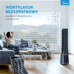 Oczyszczacz powietrza Midea Bladeless Fan & air purifier, Smart WiFi, digital with IOT and remote, H13 HEPA filter, 10 speeds, wide oscillation, ION mode, up to 48 m2, timer, INTELLIGENT WIND, sleep mode, Led display 3