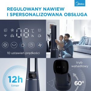 Oczyszczacz powietrza Midea Bladeless Fan & air purifier, Smart WiFi, digital with IOT and remote, H13 HEPA filter, 10 speeds, wide oscillation, ION mode, up to 48 m2, timer, INTELLIGENT WIND, sleep mode, Led display 5