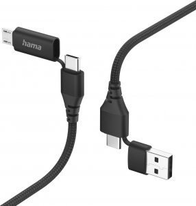 Kabel USB Hama USB-A - USB-C + micro-B + Lightning Czarny (002015370000) 1