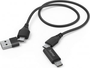 Kabel USB Hama USB-A - USB-C + micro-B + Lightning Czarny (002015370000) 2