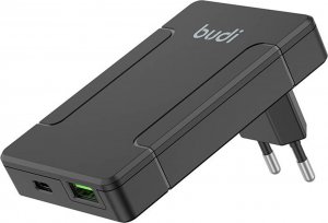 Ładowarka Budi Uniwersalna ładowarka sieciowa Budi, USB + USB-C, PD 65W + adaptery EU/UK/US/AU (czarna) 1