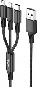 Kabel USB Budi USB-A - USB-C + micro-B + Lightning 1 m Czarny (203A8B) 1