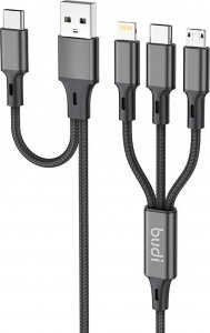 Kabel USB Budi USB-A + USB-C - USB-C + microUSB + Lightning Czarny (203T5) 1