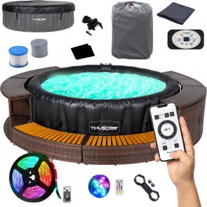 Jacuzzi ogrodowe Thunder Basen z hydromasażem 6-osobowy jacuzzi LUNGO + brązowe meble rattanowe - 8 sztuk 1