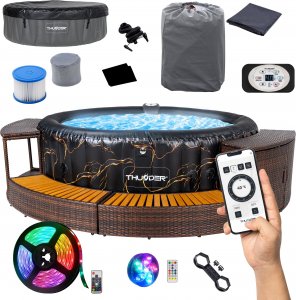 Jacuzzi ogrodowe Thunder Basen z hydromasażem 6-osobowy jacuzzi IRISH + brązowe meble rattanowe - 4 sztuki 1
