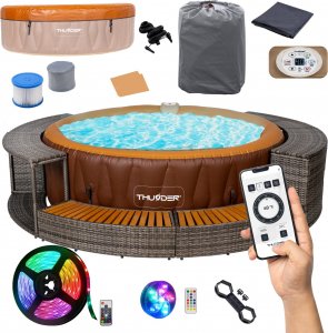 SPA ogrodowe Thunder Basen z hydromasażem 6-osobowy MOCHA + szare meble rattanowe - 8 sztuk 1