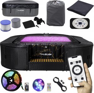 Thunder Basen z hydromasażem 6-osobowy jacuzzi THUNDER BLEND + czarne meble rattanowe - 8 sztuk 1