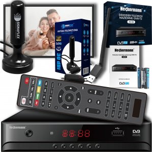 Tuner TV Heckermann Zestaw Tuner DVB-T2 Heckermann JN-03 + Antena telewizyjna Signaflex HD-12E 1