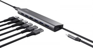 HUB USB Trust Halyx 1x USB-C  + 7x USB-A 3.0 3.2 Gen1 3.1 Gen1 (24967) 7