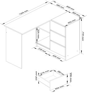 Biurko Akord B16 Szare 124 cm x 85 cm 3