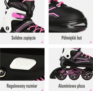 Rolki Nils Extreme NA1169A z wymienną płozą regulowane czarno-różowe r. 35-38 4