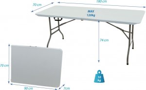 Saska Garden STÓŁ CATERINGOWY BANKIETOWY SKŁADANY W WALIZKĘ 180X70CM MAX.120KG Kolor: Biały 9