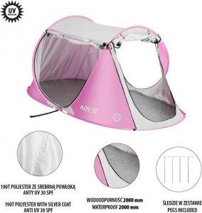 Nils Extreme NC3043 RÓŻOWY NAMIOT PLAŻOWY SAMOROZKŁADAJĄCY NILS 3