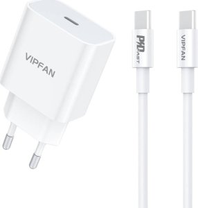 Ładowarka Vipfan Ładowarka sieciowa Vipfan E04, USB-C, 20W, QC 3.0 + kabel Lightning (biała) 1