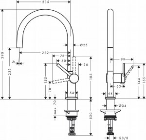 Bateria kuchenna Hansgrohe Virtuvinis maišytuvas Hansgrohe Talis M54 2