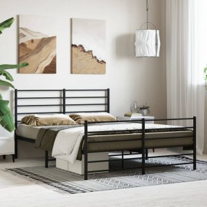 vidaXL vidaXL Metalowa rama łóżka z wezgłowiem i zanóżkiem, czarna, 120x190cm 3