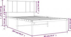 vidaXL vidaXL Metalowa rama łóżka z wezgłowiem, biała, 80x200 cm 10