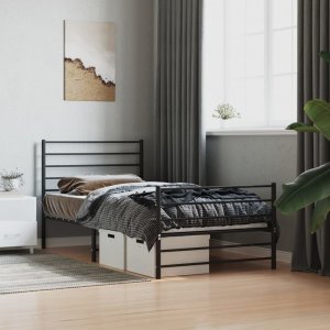 vidaXL vidaXL Metalowa rama łóżka z wezgłowiem i zanóżkiem, czarna, 80x200 cm 3