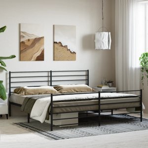 vidaXL vidaXL Metalowa rama łóżka z wezgłowiem i zanóżkiem, czarna, 183x213cm 3