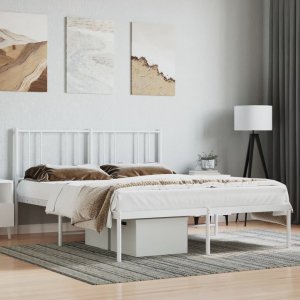 vidaXL vidaXL Metalowa rama łóżka z wezgłowiem biała, 140x200 cm 1