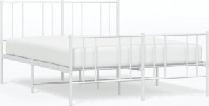 vidaXL vidaXL Metalowa rama łóżka z wezgłowiem i zanóżkiem, biała, 135x190 cm 2