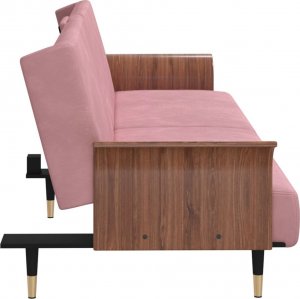 vidaXL vidaXL Rozkładana kanapa z uchwytami na napoje, różowa, aksamit 5